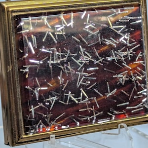 Vintage S.F.Co Fifth Avenue Brown Lucite & Gold Confetti Make-Up Mirror Compact