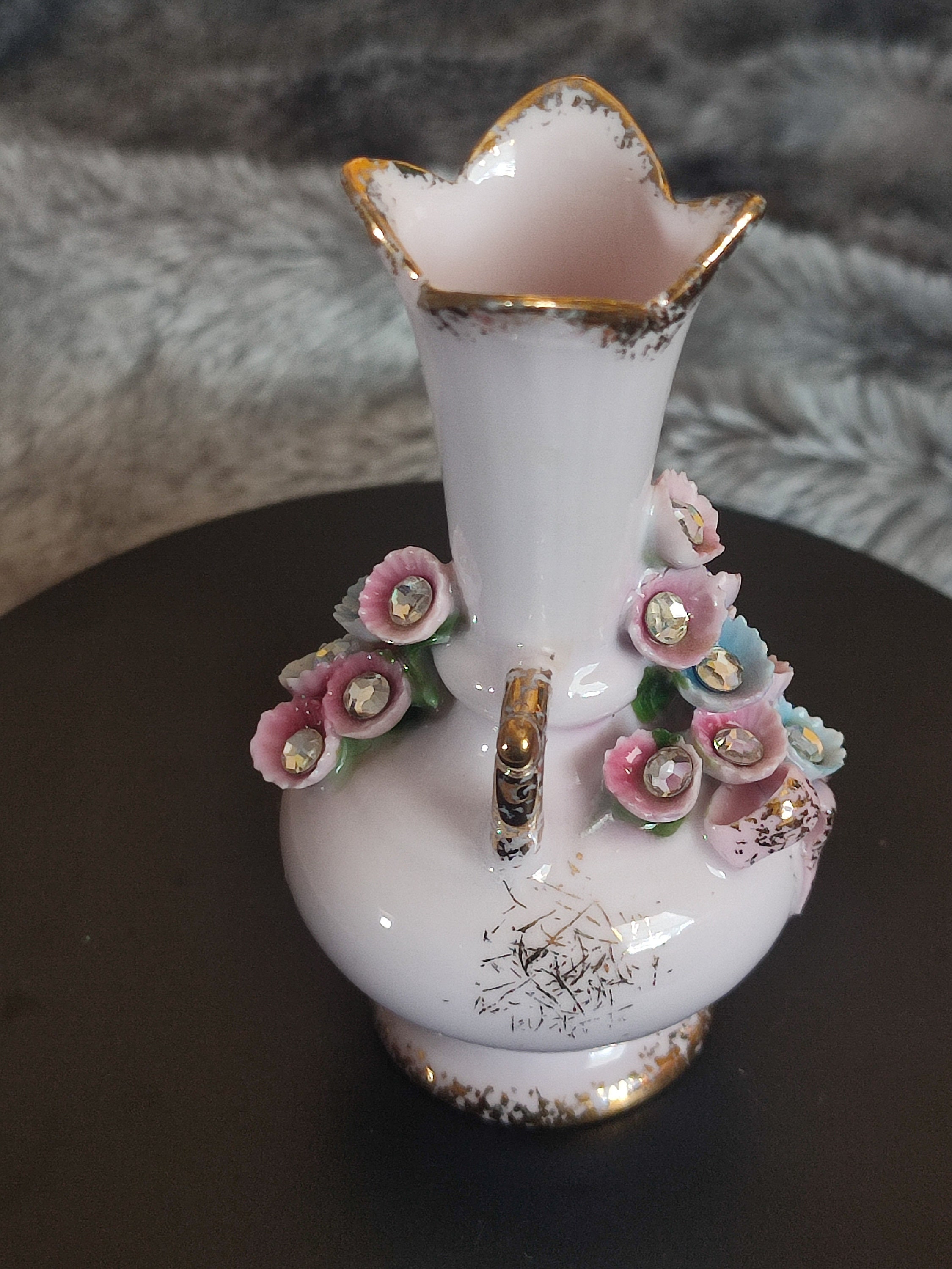Lefton Vintage 1940's LEFTON CHINA Miniature Pink Bud Vase With Flowers With ...