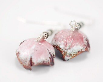 Handmade Pink Enamel Earrings