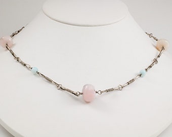 Handmade Sterling Chain with Pink and Blue Andean Opal