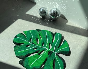 Monstera Flower leaf Tufted Rug,  Handmade Natural Carpet