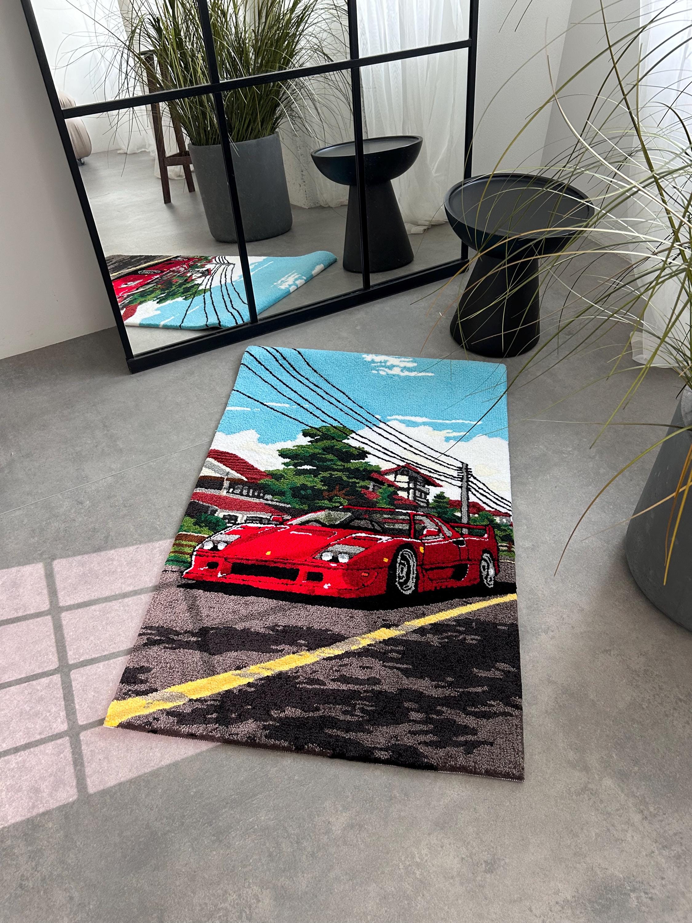 Handmade Tufted Sport Car Rug, Retro Style Carpet - Etsy