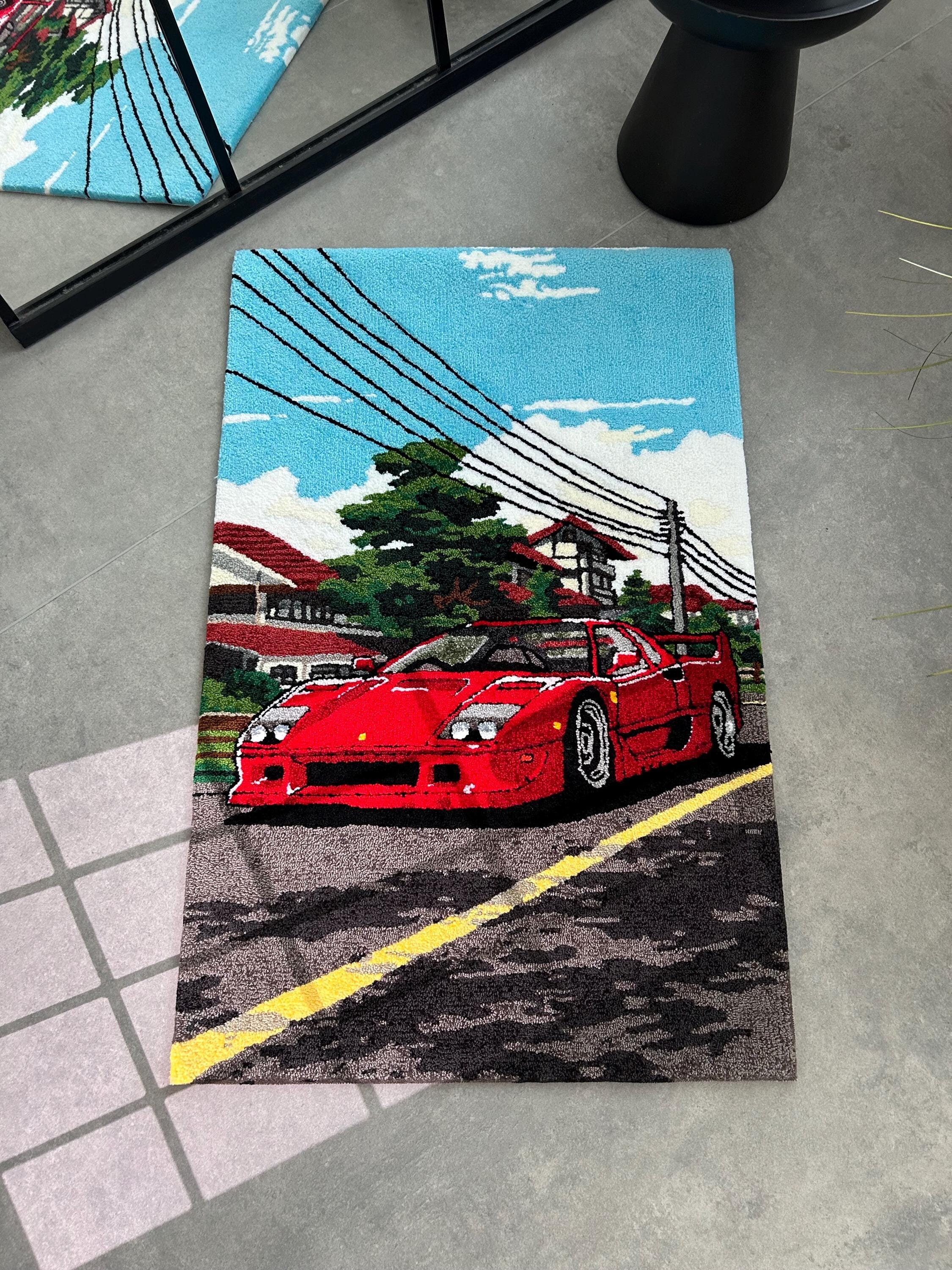 Handmade Tufted Sport Car Rug, Retro Style Carpet - Etsy