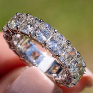 Alliance en pierre CZ taille rayonnante 5 x 4 mm, alliance pour l'éternité, cadeau de Saint-Valentin pour elle, jonc en or blanc 14 carats, alliance