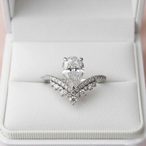 V Shaped Stackable Band Ring, Pear Cut Moissanite Diamond Chevron Band Ring, Women's Engagement Wedding Band Ring, Valentine's Gift For Love