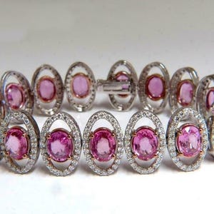 Pink Oval & Round Cut CZ Stone Tennis Bracelet, 925 Silver Wedding Bracelet For Bride, Gemstone Halo Bracelet, Women&#39;s Engagement Bracelet
