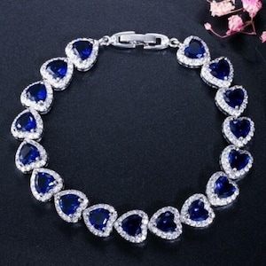 Saphir Herzform Tennisarmband, blaues Herz CZ Stein Halo Armband, Hochzeitsarmband, Jubiläumsgeschenk für Frau, Geschenk zum Valentinstag