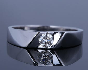 Tension Set Round Cut Moissanite Diamond Solitaire Ring, Anniversary Gift For Husband, Valentine Proposal Ring For Love, Men Daily Wear Ring