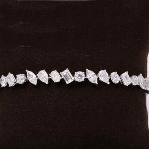 925 Silver Multi Shape CZ Stone Bracelet, Wedding Bracelet For Bride, Women&#39;s Tennis Bracelet, Gift For Mother, Tennis Engagement Bracelet