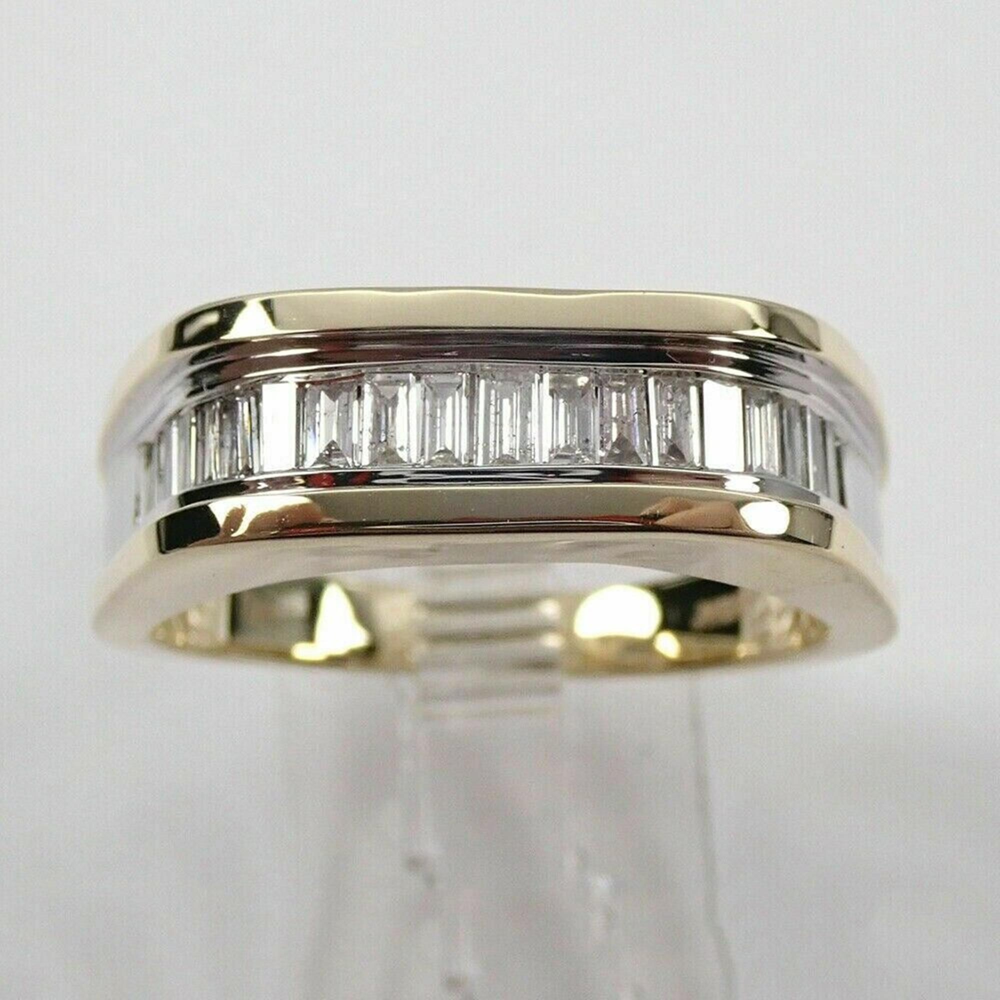 14K Yellow Gold Men's Band Ring, Channel set Baguette CZ Stone Ring, Classic Engagement Ring, Gift For Boyfriend, Proposal Ring For Him