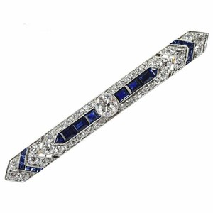 Antique Art Deco Sapphire Brooch, Blue Baguette & Old European Cut CZ Stone Retro Brooch, Vintage Style 925 Silver Brooch, Edwardian Brooch