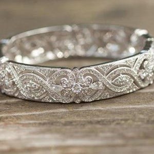 Vintage Inspired Wedding Band, Pear & Round Cut Moissanite Diamond Full Eternity Band, 14K White Gold Art Deco Band, Milgrain Stacked Band