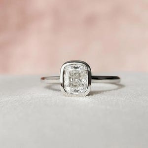 Bezel Set Cushion Cut Moissanite Diamond Ring, Dainty Solitaire Ring, Minimalist Daily Wear Ring For Her, Proposal Ring For Girlfriend