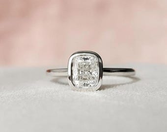 Bezel Set Cushion Cut Moissanite Diamond Ring, Dainty Solitaire Ring, Minimalist Daily Wear Ring For Her, Proposal Ring For Girlfriend