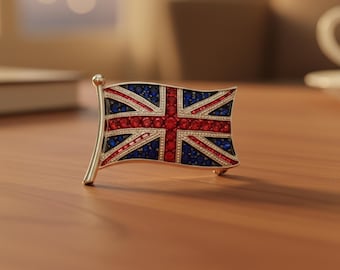 Ruby & Sapphire CZ Stone Unisex Brooch, United Kingdom(UK) Flag Brooch, Patriotic Jewelry, Union Jack Flag Brooch, UK Pride Lapel Brooch Pin