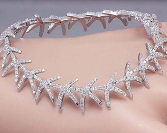 ゴージャスな星型テニスブレスレット、ラウンドモアッサナイトダイヤモンドブレスレット、女性のためのクラシックなパーティーウェアブレスレット、記念日のギフトブレスレット