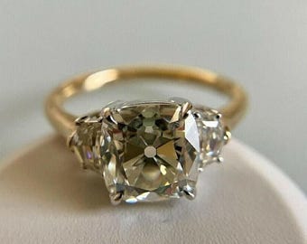 Zentrum alten Mine Schnitt mit Phantasie CZ drei Stein Ring, Vergangenheit Gegenwart Zukunft 14K Goldring, Verlobungsring, Hochzeit Brautring, Valentinsgeschenk