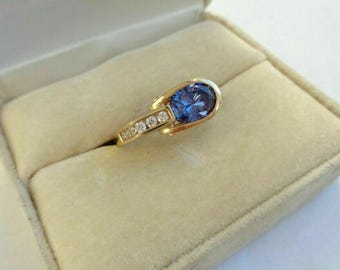 Sapphire Gemstone Ring, Men's Fashionable Ring, Blue Oval & Round Cut CZ Stone Channel Set Ring, 14K Yellow Gold Geometric Shape Ring