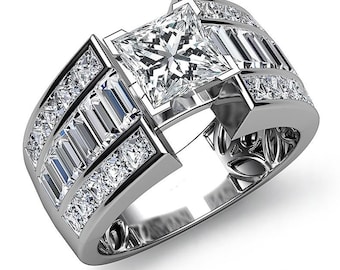 Princess And Baguette Cut CZ Stone Ring, Men's Engagement Ring, Gentleman Office Wear Ring, Wedding Groom Ring, Anniversary Gift For Husband