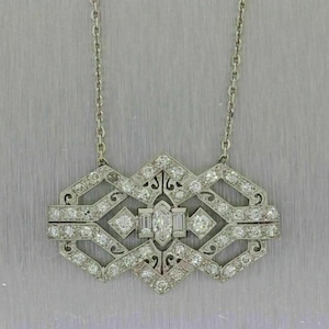 Art Deco Mid-Century Pendant Necklace, Multi Cut Moissanite Diamond Edwardian Necklace, 925 Silver Wedding Necklace, With Chain Pendant