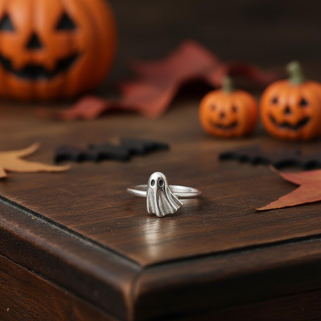3D Halloween Ghost Ring in 14K Gold, Cute Spooky Ghost Ring, October ...