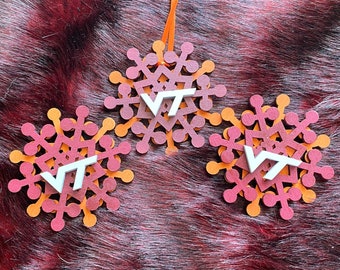 Virginia Tech Wood Snowflake Ornament Set of 3