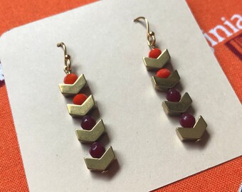 Virginia Tech Hokie Orange and Maroon Chevron Earrings in Gold and Silver