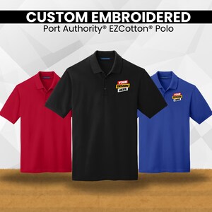 Custom Embroidered Polo, Port Authority EZCotton Mens Polo, Personalized Golf Polo Shirts, Digitized Logo Embroidery Polo, Company Team Polo
