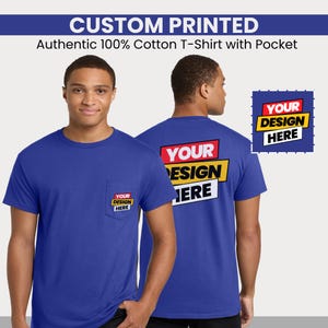 Hanes Custom Cotton T-Shirt, Perfect Tee, Personalized Pocket Your Logo/Text/Design, Custom Printed T-Shirt Streetwear Tshirt, Gift For Him
