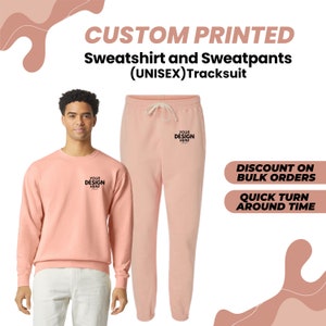 Custom Crewneck Tracksuits, Personalized Unisex Trousers, Custom Logo Text Sweatshirt Jogger pants, Left Thigh & Left Chest Print, Gift Idea