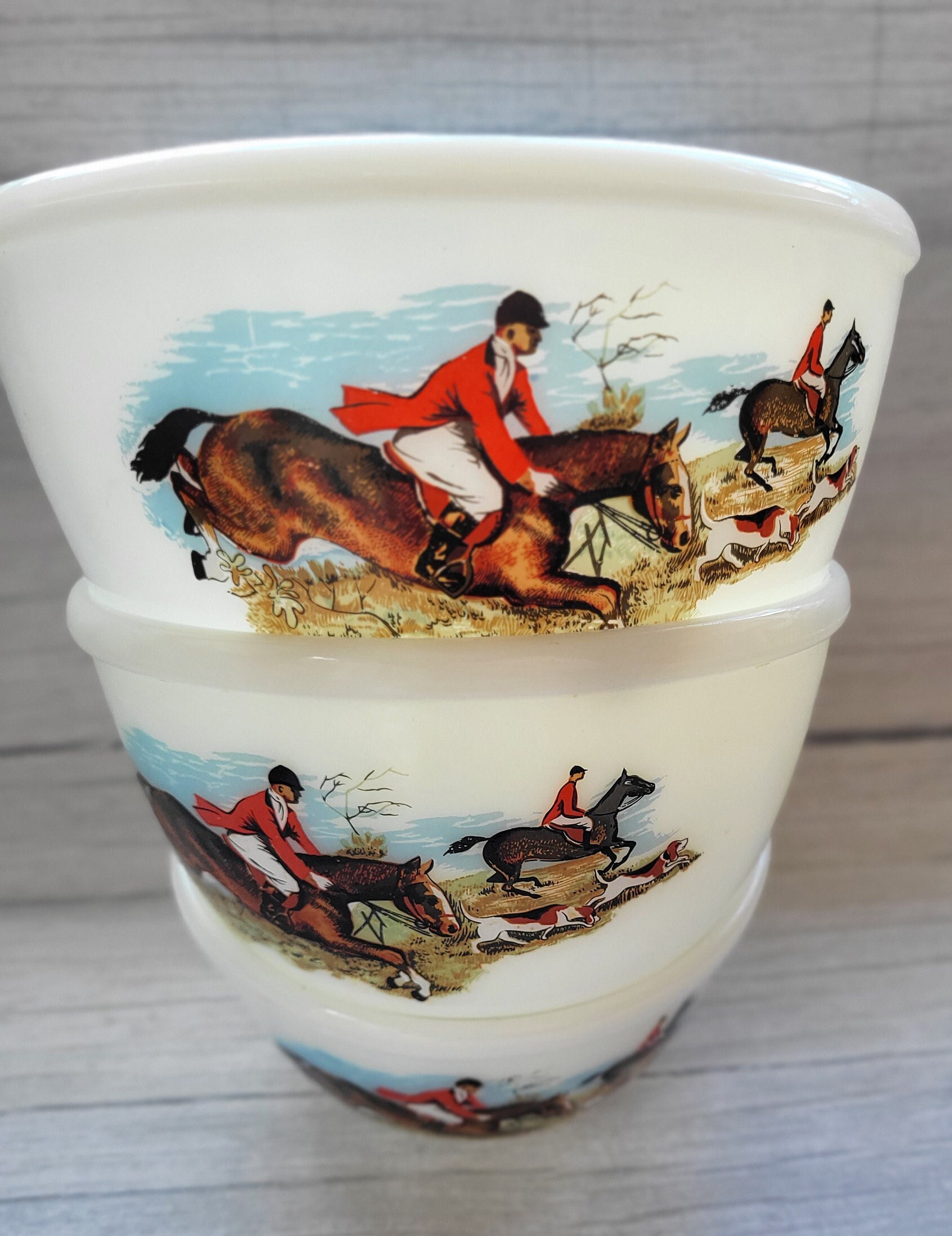 JAJ Pyrex 3 Bowls Tally Ho Hunting Scene Mixing Pudding Bowl - Etsy