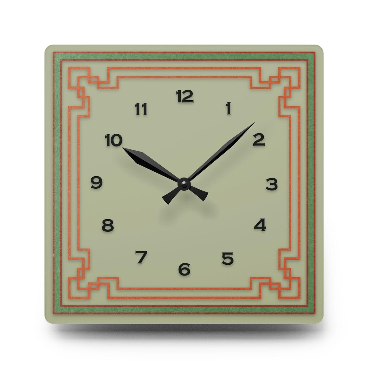 Vintage-inspired Sage Green Wall Clock, Geometric Art Deco Clock With Red Accents, Unique Square Acrylic Clock, Retro Home Decor Clock - Etsy