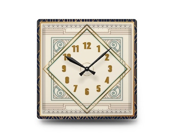 Art Deco Wall Clock, Elegant Geometric Clock, Blue and Gold Clock, Vintage-Inspired Clock, Office Wall Decor, Unique Gift for Her or Him