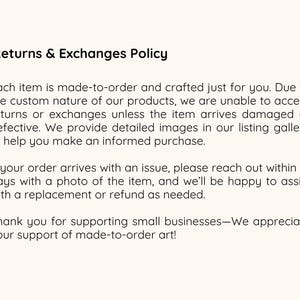 A clear explanation of the made-to-order policy, emphasizing quality assurance and customer satisfaction.