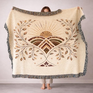 Boho zongeweven deken Botanisch katoenen plaid Neutrale franjedeken aardetinten bankkleed Gezellige Home Decor