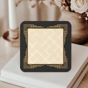 Art Deco Schwarz & Gold Quadratischer Untersetzer, Geometrischer Korkuntersetzer, Stilvoller Getränkeuntersetzer, Partyzubehör, Barwagendekor, Geschenk für Sie / Ihn