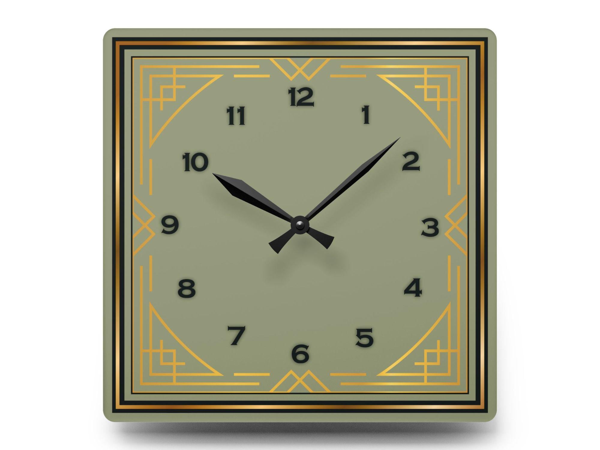 Art Deco Clock Wall Decor Sage Green Clock Modern Vintage Style Timepiece Geometric Design Office Accessory Living Room Wall Decoration Home