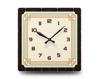 Art Deco Wall Clock Black Square Modern Home Accent Silent Non-Ticking Clock for Living Room Entryway or Office Decor Gift