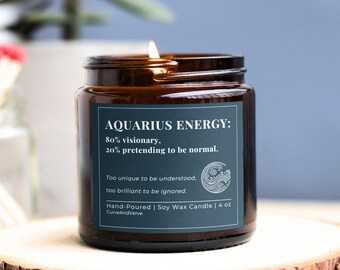 Candela zodiacale Acquario, regalo astrologico, candela di soia per lui o per lei, regalo visionario, regalo di compleanno unico, decorazione per insegnanti o laurea