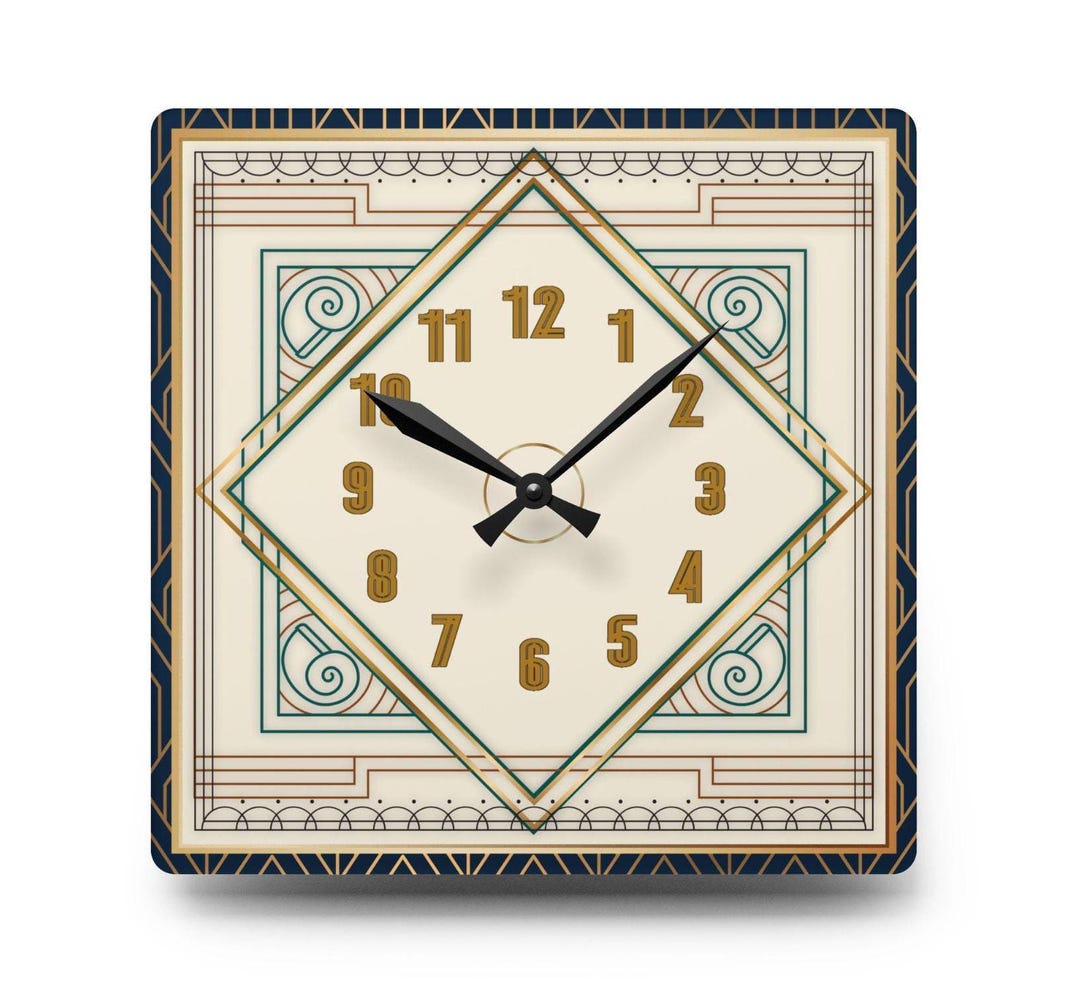 Art Deco Wall Clock Elegant Geometric Clock Blue And Gold Clock 