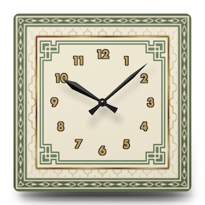 Vintage Art Deco Wall Clock, Silent Quartz Geometric Clock, Green & Gold Statement Clock, Luxury Home Decor, Wall Art, Housewarming Gift