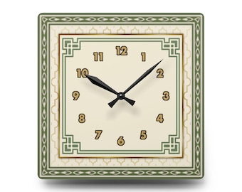 Vintage Art Deco Wall Clock, Silent Quartz Geometric Clock, Green & Gold Statement Clock, Luxury Home Decor, Wall Art, Housewarming Gift