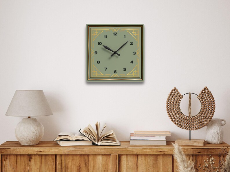 Art Deco Clock, Sage Green Wall Clock Decorative Retro Wall Art for
