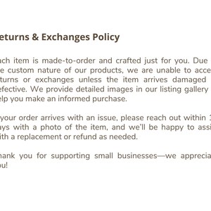 Returns & Exchanges Policy for Capricorn Energy Candle, detailing the made-to-order policy and guidelines for replacements.