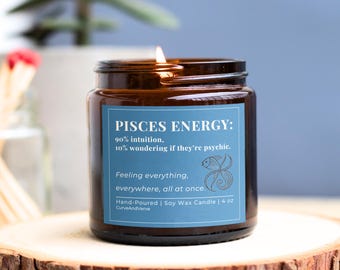 Pisces Zodiac Candle astrology gift soy candle for him or her intuitive gift mindful home decor Pisces birthday candle