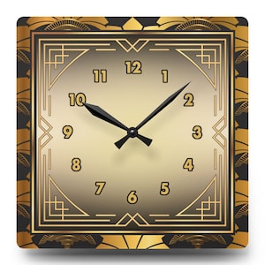 Elegant Black and Gold Art Deco Wall Clock, Vintage-Inspired Square Clock Gift for Weddings, Holidays, Housewarming, and Everyday Elegance