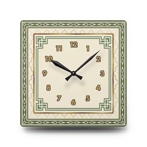Vintage Art Deco Wall Clock, Silent Quartz Geometric Clock, Green & Gold Statement Clock, Luxury Home Decor, Wall Art, Housewarming Gift