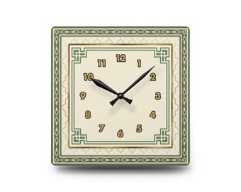Vintage Art Deco Wall Clock, Silent Quartz Geometric Clock, Green & Gold Statement Clock, Luxury Home Decor, Wall Art, Housewarming Gift