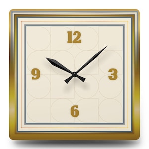 Golden Mosaic Wall Clock Square – Art Deco Acrylic Clock in Gold and Cream – Geometric Wall Art for Living Room, Office, or Gift