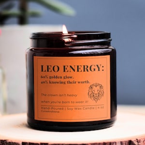 Leo Sternzeichen Kerze, mutiges und strahlendes selbstbewusstes Energie-Dekor, Astrologie Geschenk für Leo, Self-Care Geschenk für Geburtstage, Jubiläen und mehr